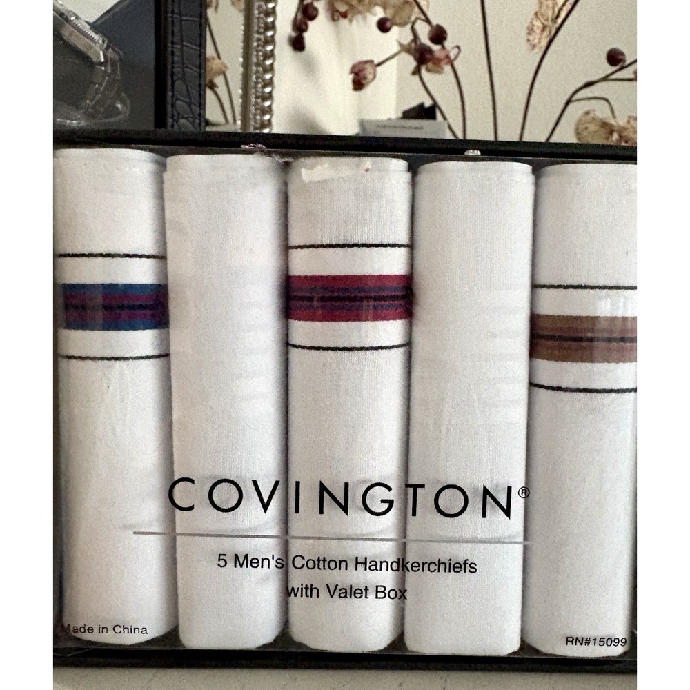 Covington  Set Of 5 Handkerchiefs Stripes &  White 100% Cotton Classic Nostalgia